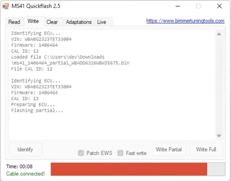 MS41QuickFlash Writing ECU Screenshot